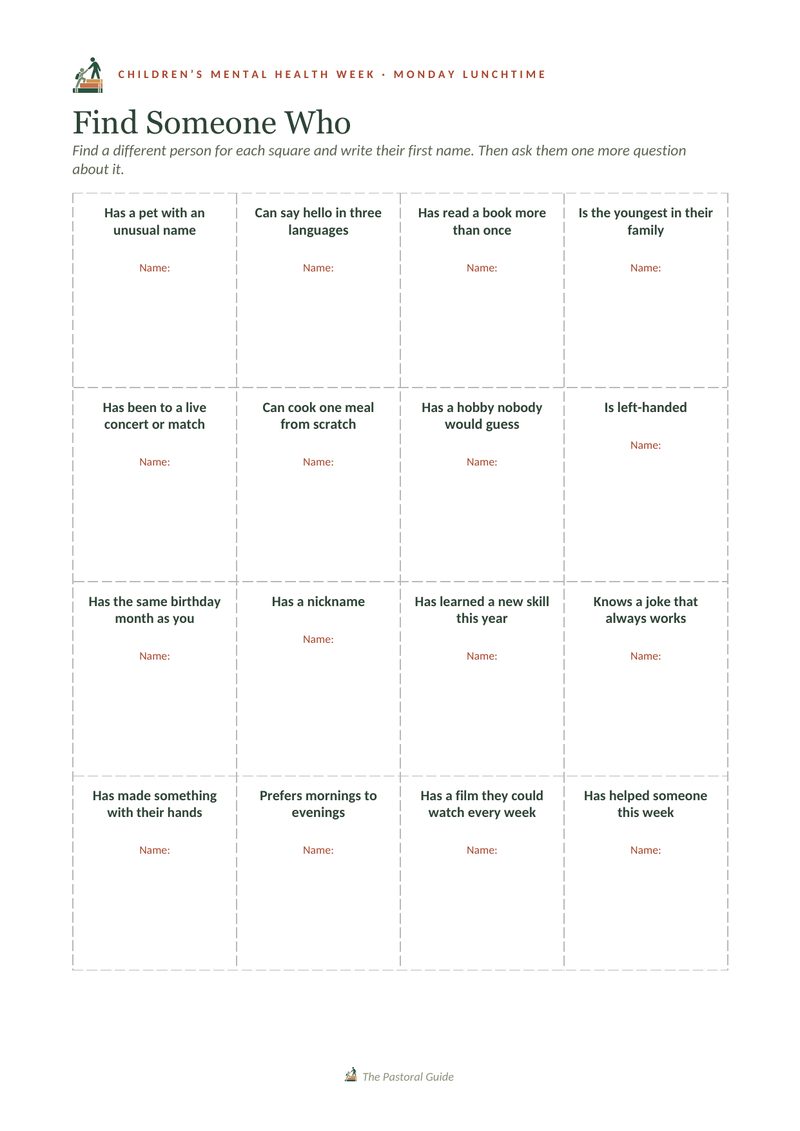 The Find Someone Who card