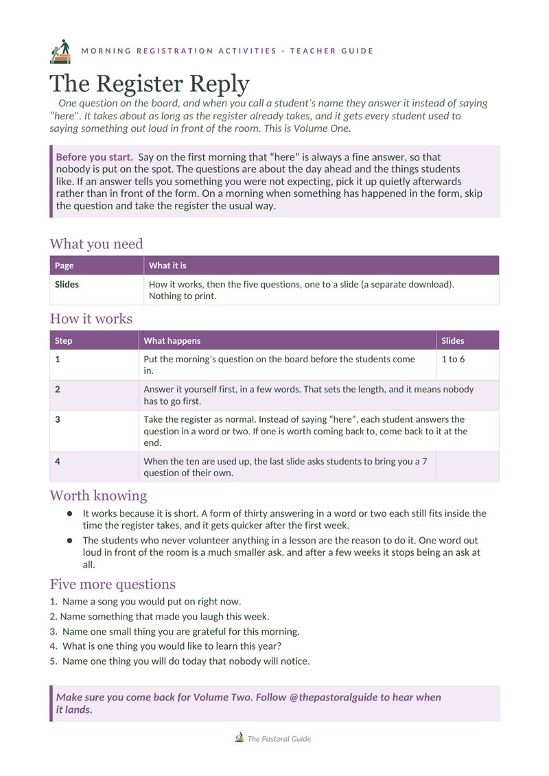 The pack, one page