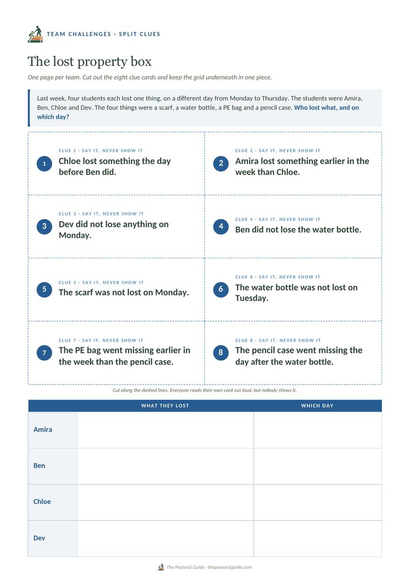 The Split Clues cards