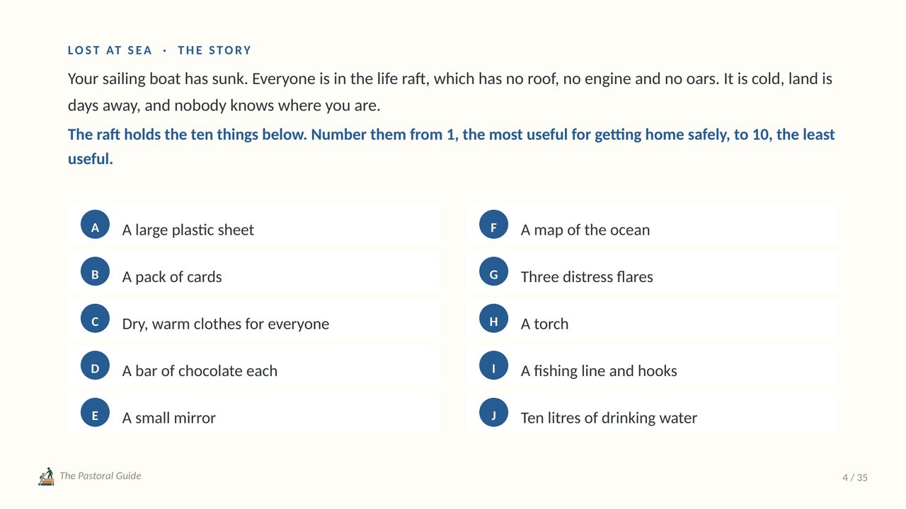 What is in the raft, from Lost at Sea