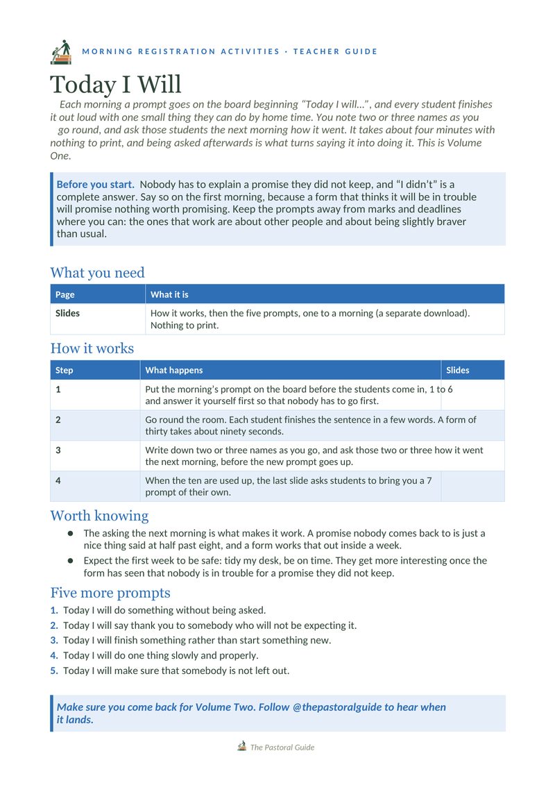 The pack, one page