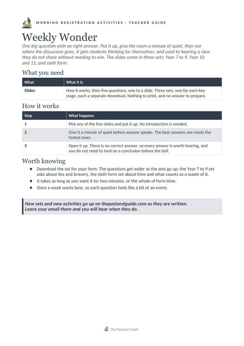 The pack, one page