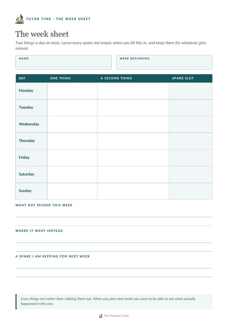 The week sheet